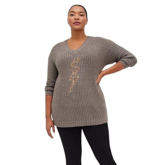 TORRID Grey V-Neck Lightening Bolt Sweater -2XL - Picture 1 of 10
